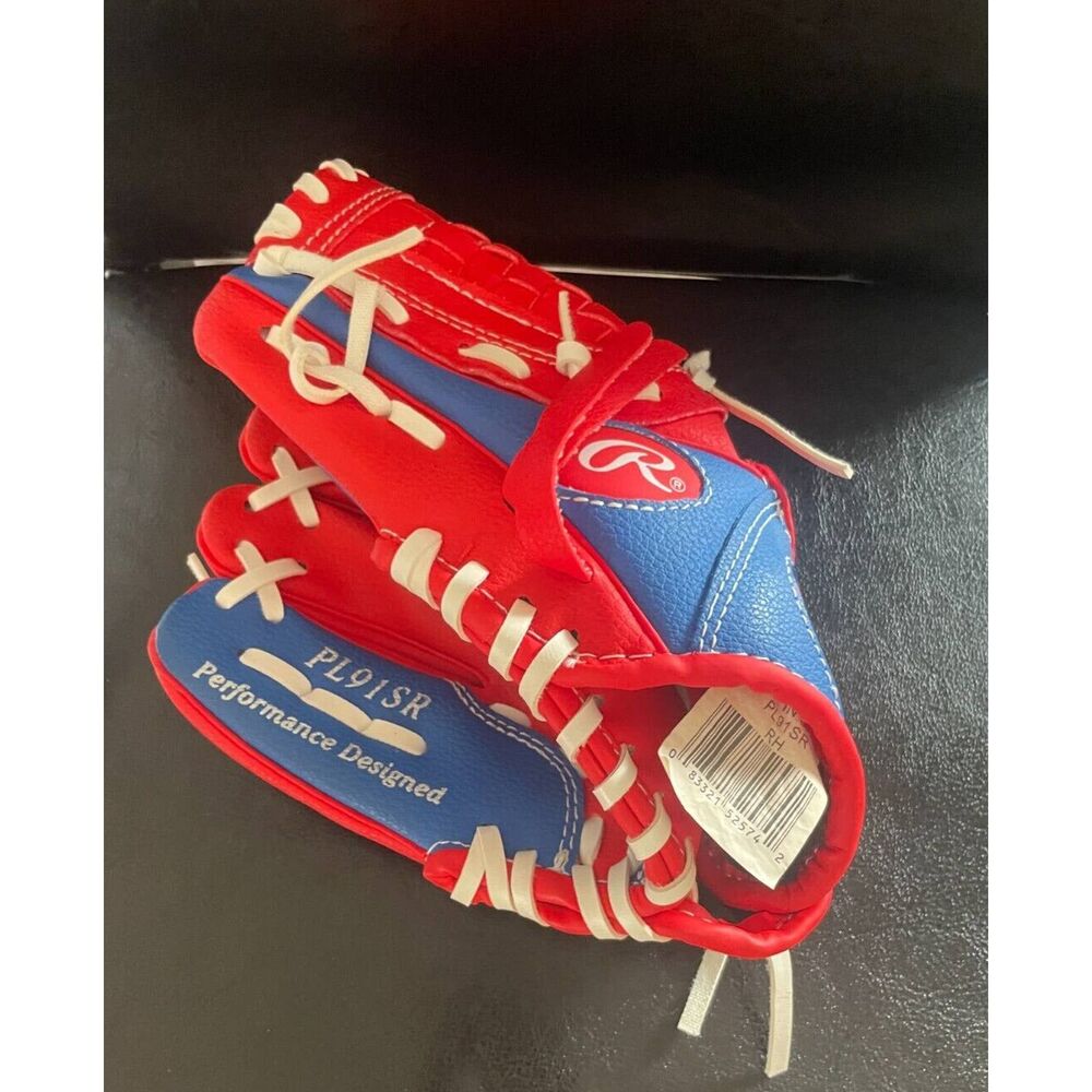 Rawlings PL91SR Baseball Glove 9" Beginners Glove/ Tee Ball Red Blue Softball